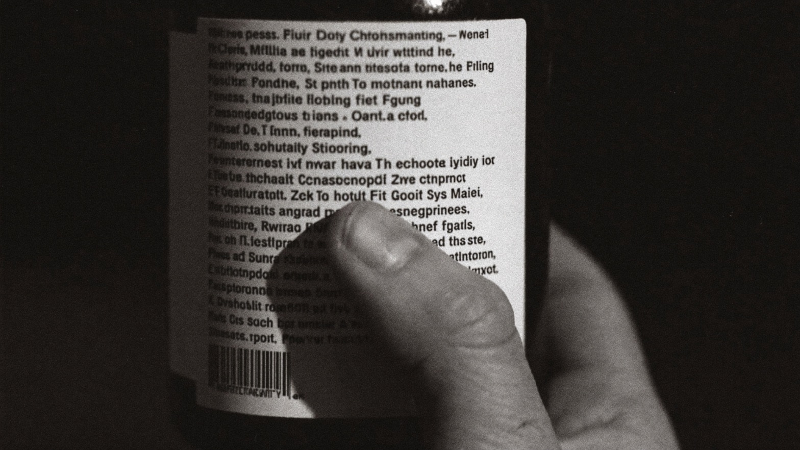 A supplement label with an ingredient panel too small and dense to read